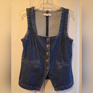 LOFT Blue Denim Button-Down Vest